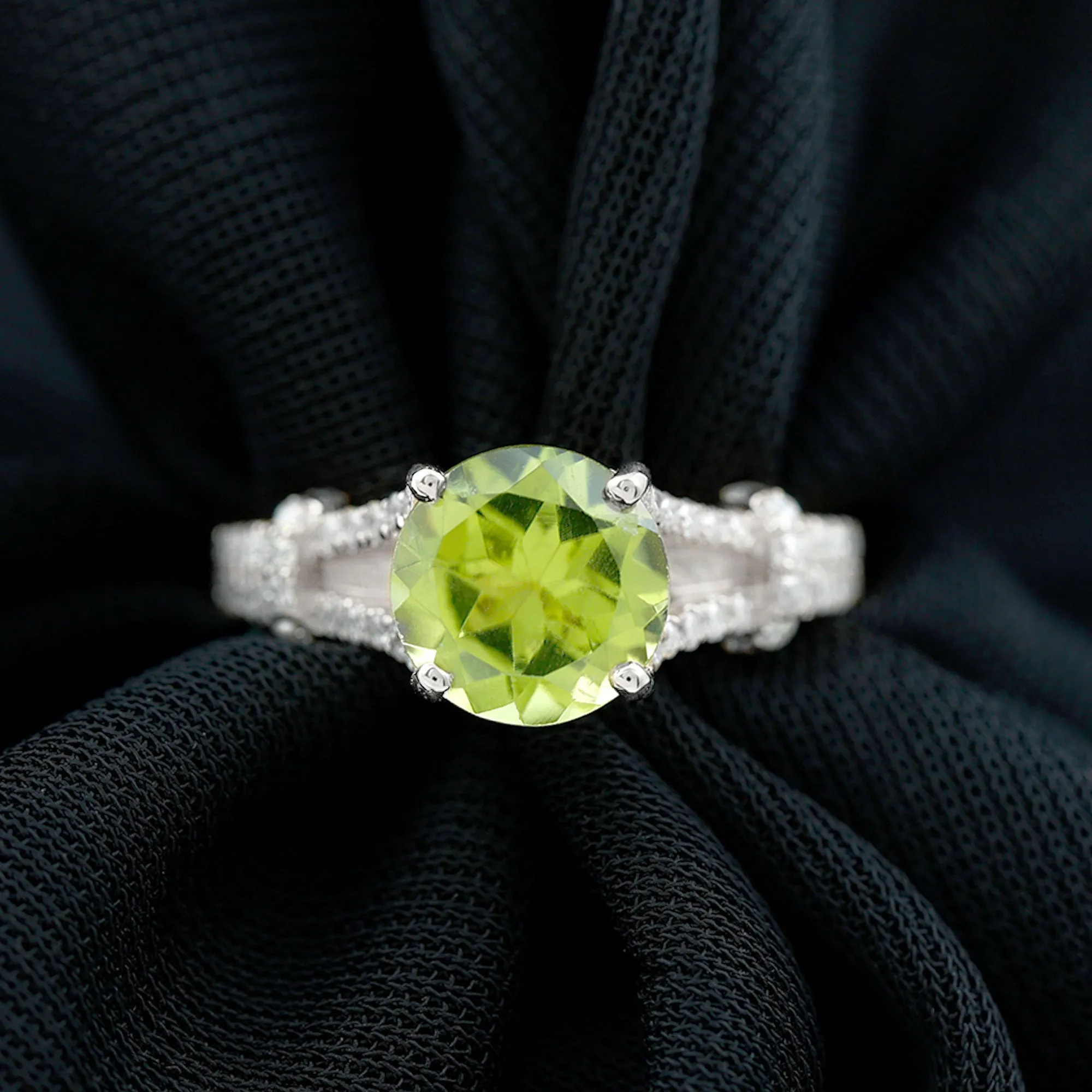 Peridot Solitaire Engagement Ring with Moissanite in Split Shank