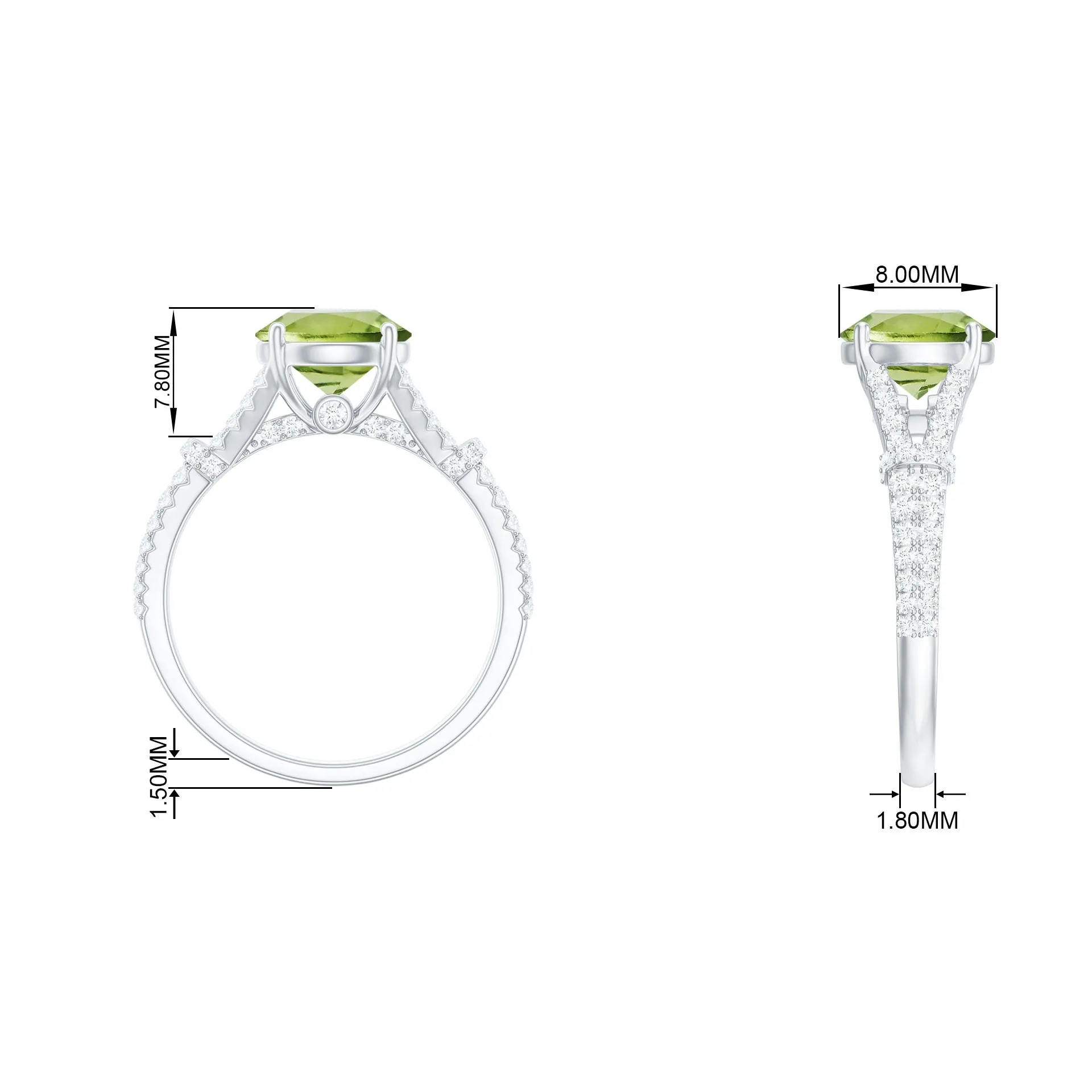 Peridot Solitaire Engagement Ring with Moissanite in Split Shank