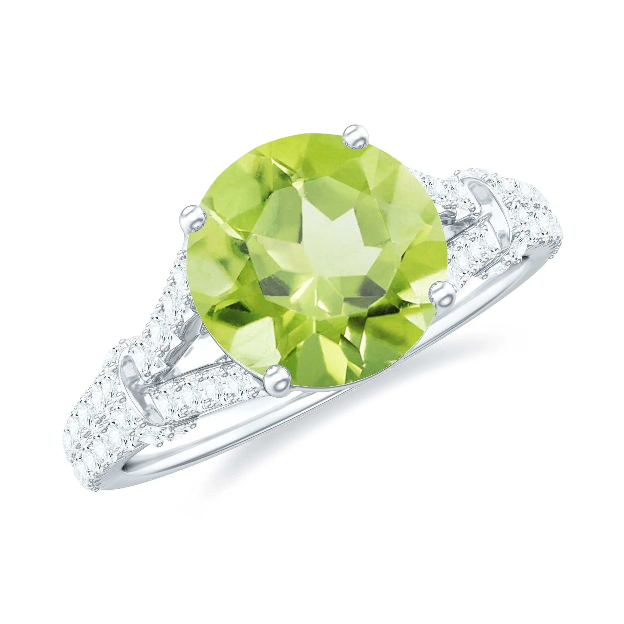 Peridot Solitaire Engagement Ring with Moissanite in Split Shank