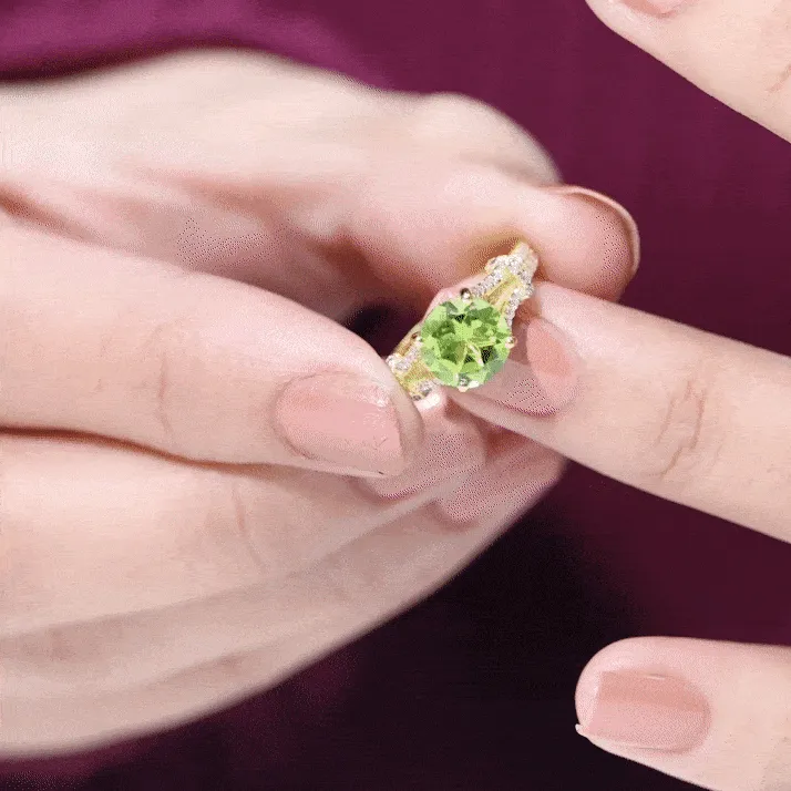 Peridot Solitaire Engagement Ring with Moissanite in Split Shank