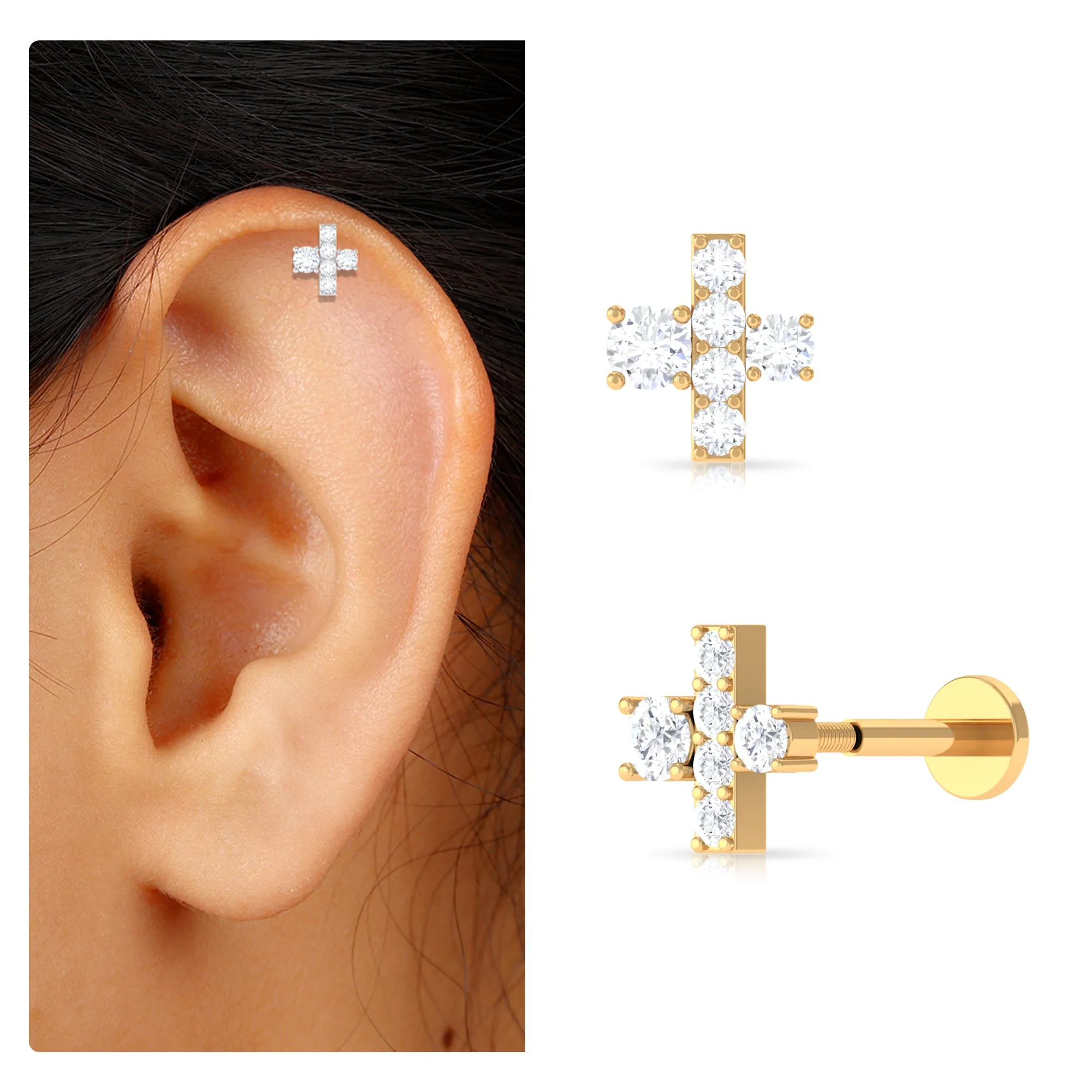 Quirky Moissanite Dainty Cartilage Earring in Gold