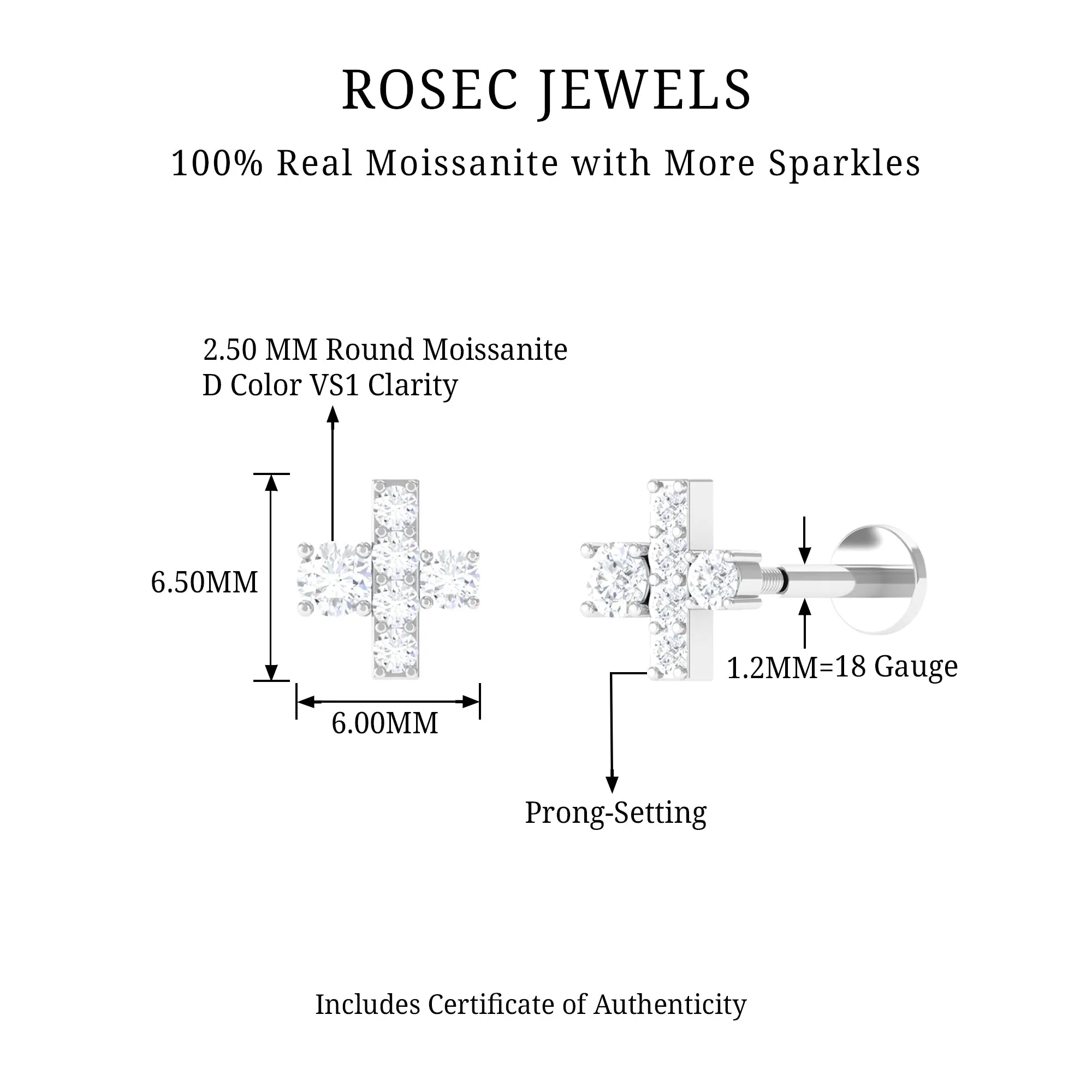 Quirky Moissanite Dainty Cartilage Earring in Gold