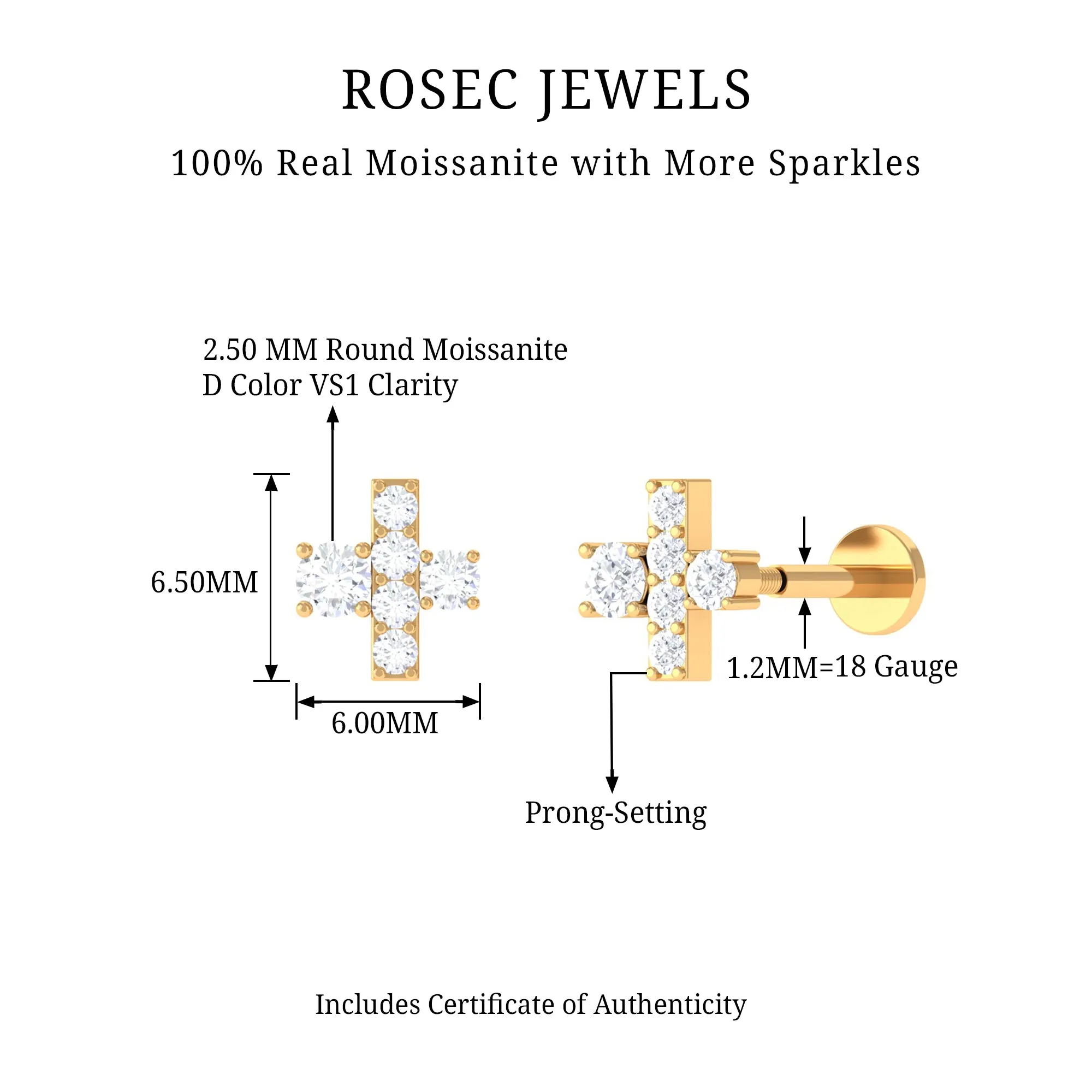 Quirky Moissanite Dainty Cartilage Earring in Gold