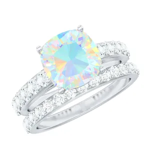 Real Ethiopian Opal and Moissanite Wedding Ring Set