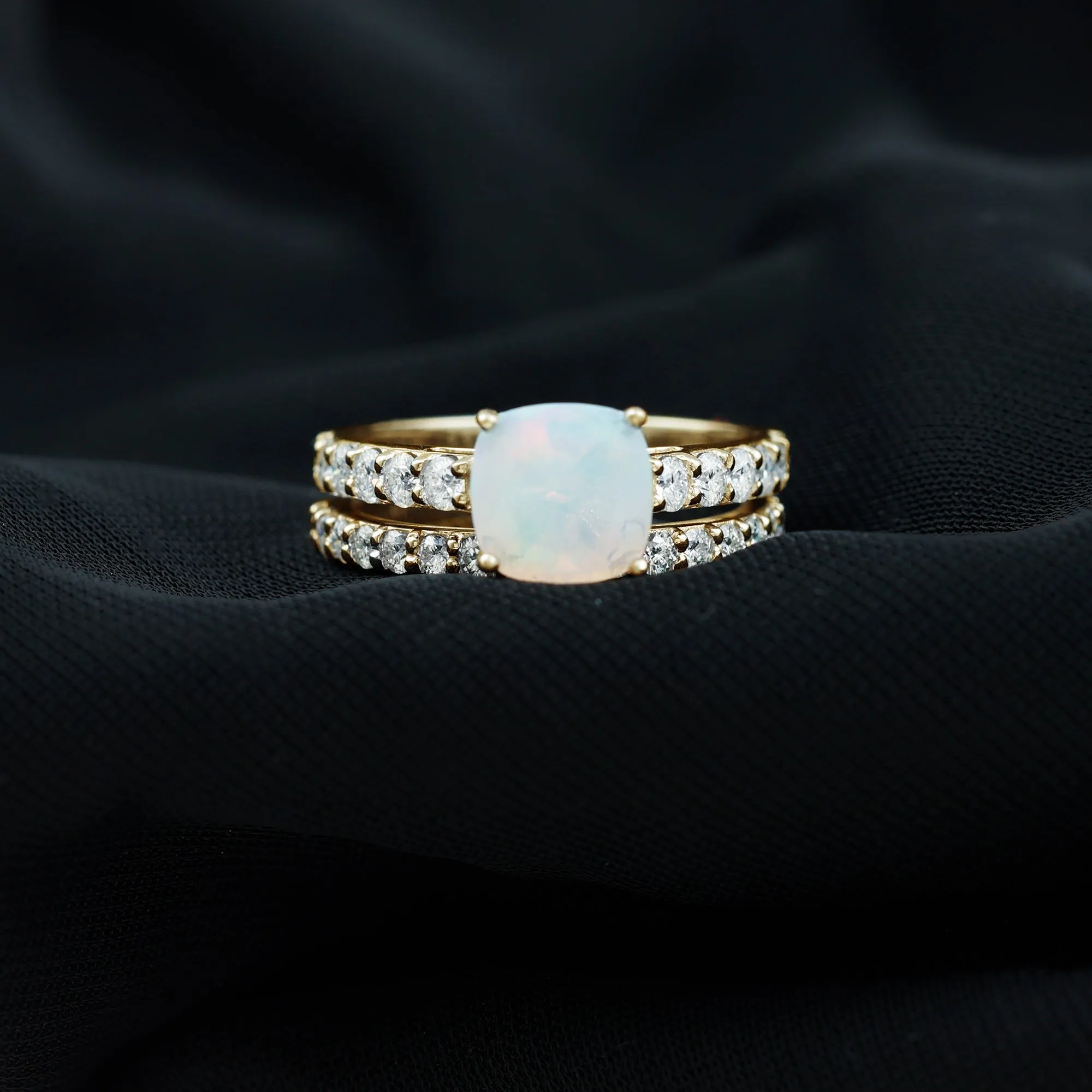 Real Ethiopian Opal and Moissanite Wedding Ring Set