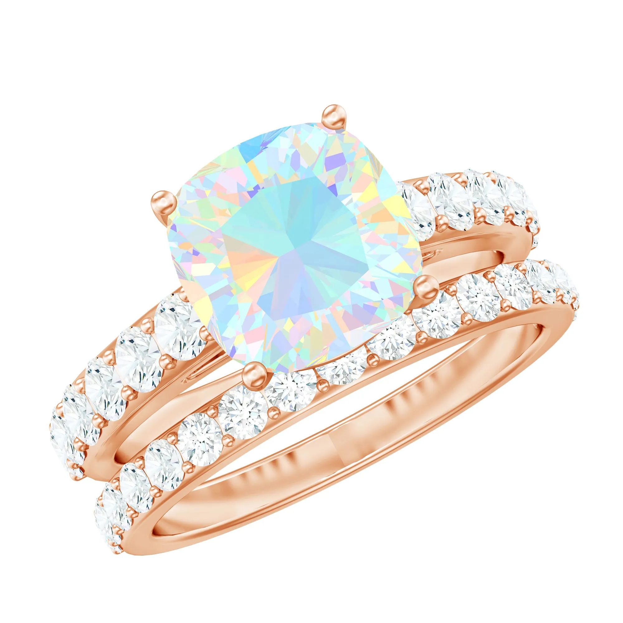 Real Ethiopian Opal and Moissanite Wedding Ring Set