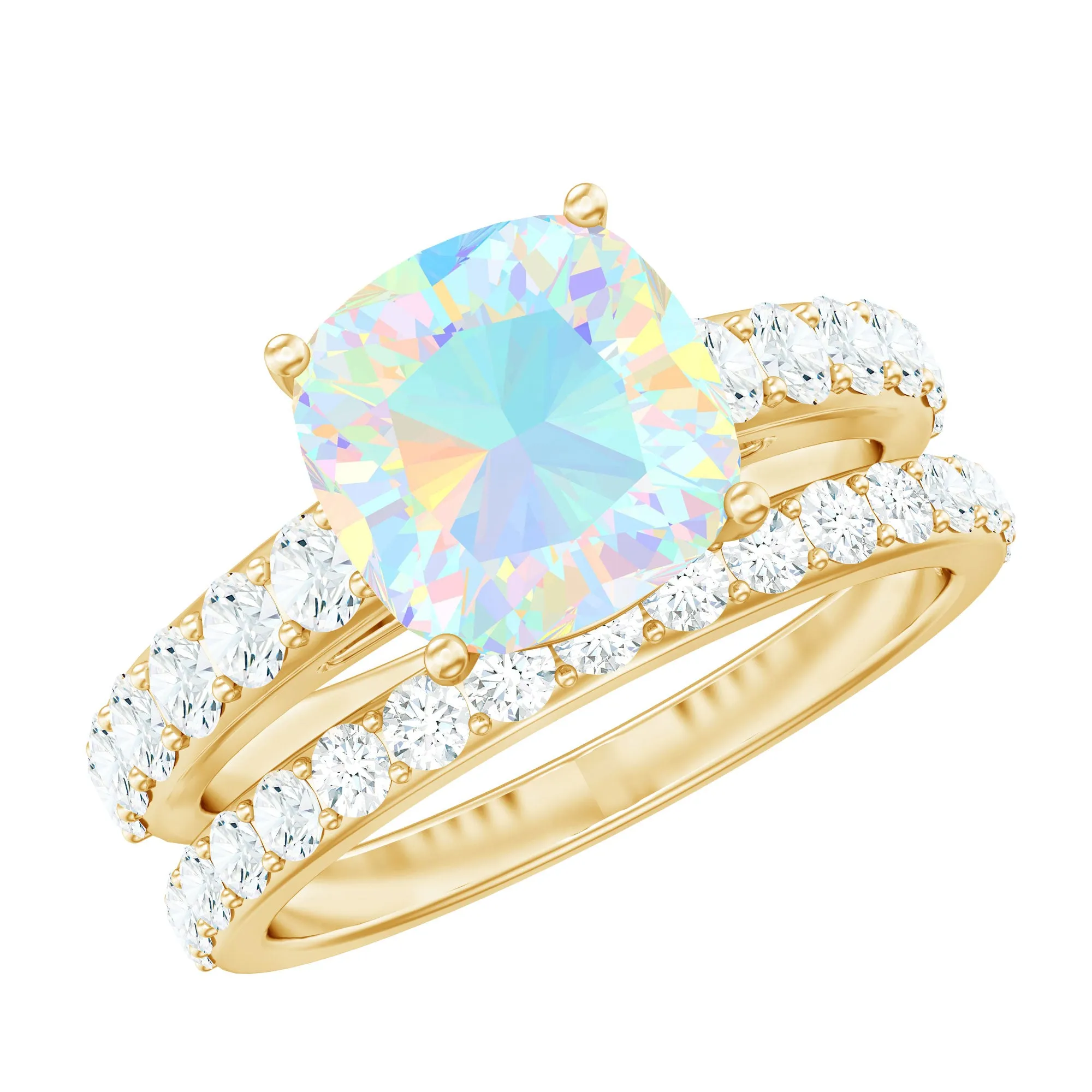 Real Ethiopian Opal and Moissanite Wedding Ring Set