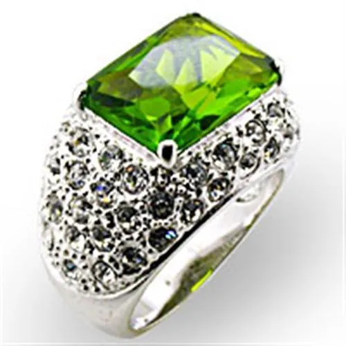 Rhodium Brass Ring with Synthetic Spinel in Peridot for Women Style 32707