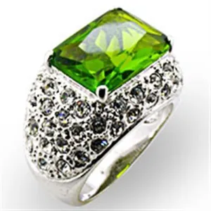 Rhodium Brass Ring with Synthetic Spinel in Peridot for Women Style 32707