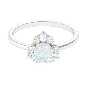 Round Ethiopian Opal Flower Engagement Ring with Diamond