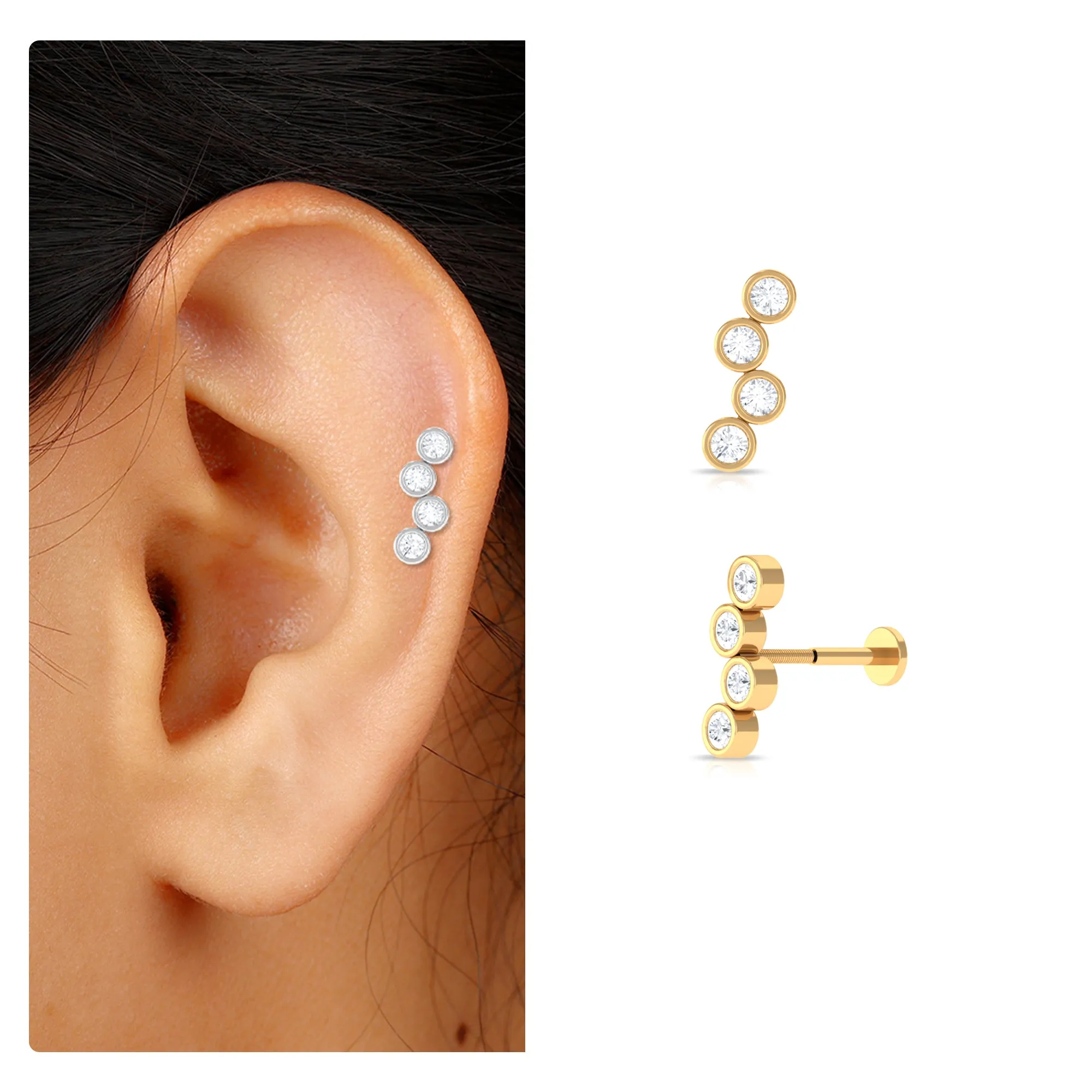 Round Moissanite Crawler Earring for Cartilage Piercing