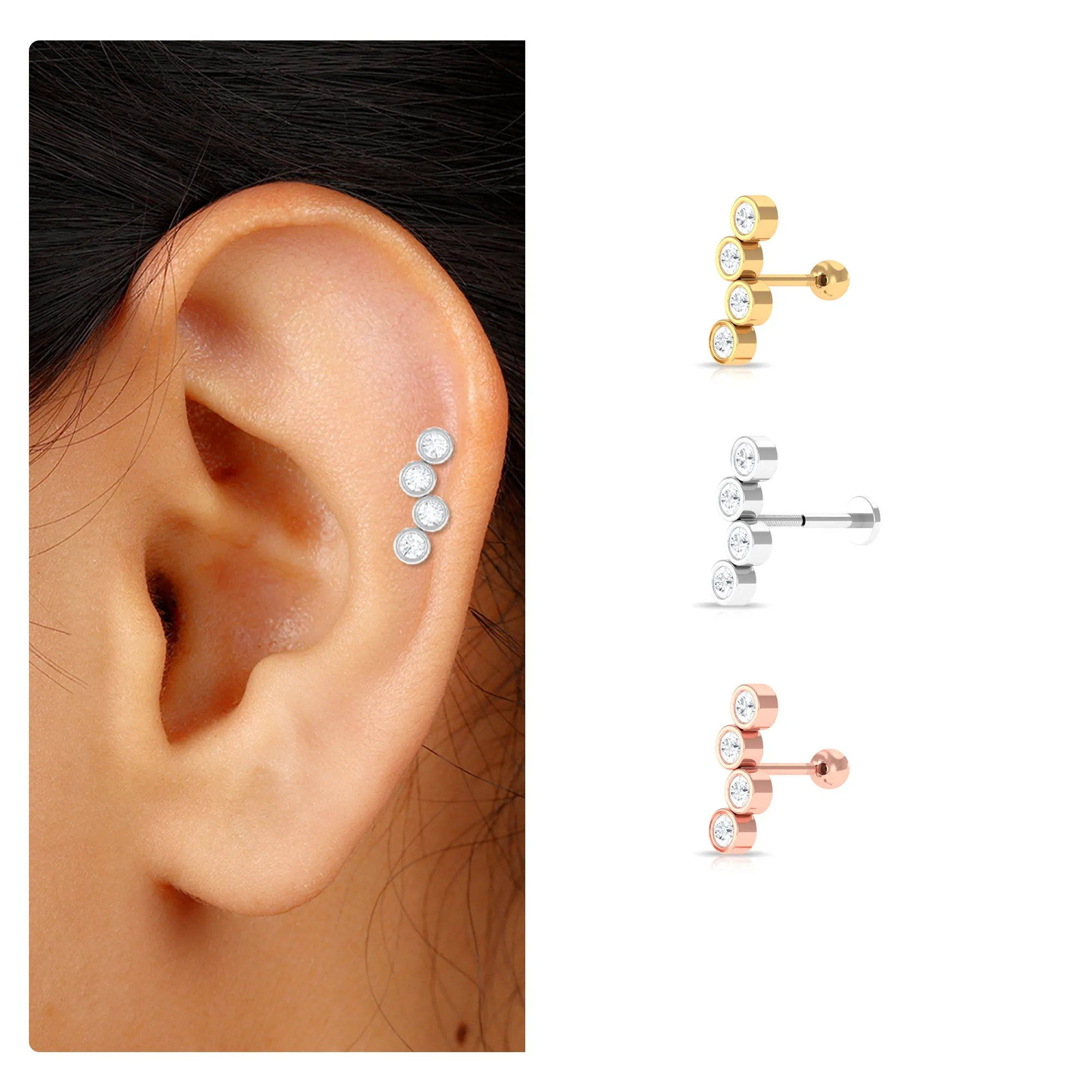 Round Moissanite Crawler Earring for Cartilage Piercing