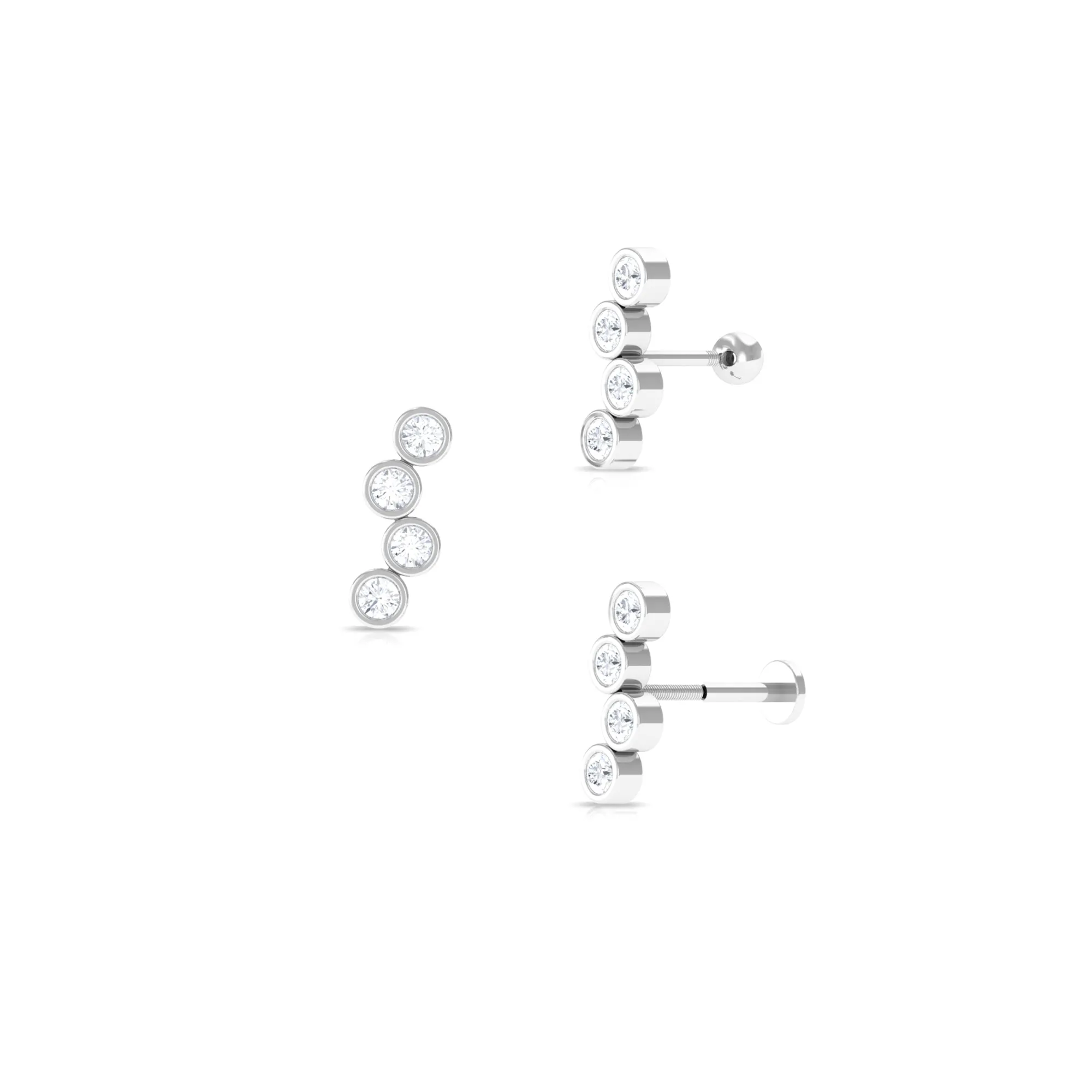 Round Moissanite Crawler Earring for Cartilage Piercing