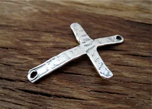 Rustic Artisan Cross Bracelet Link and Connector in Sterling Silver (one) (N)