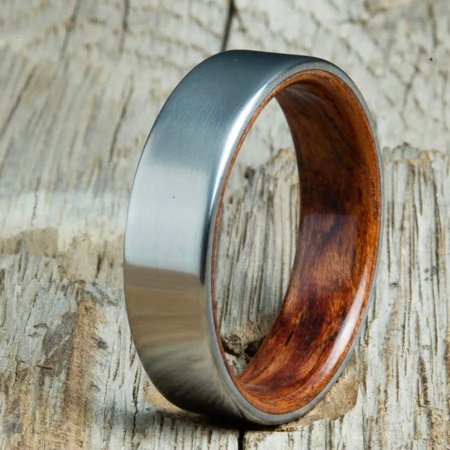 Satin titanium wood lined ring with Bubinga