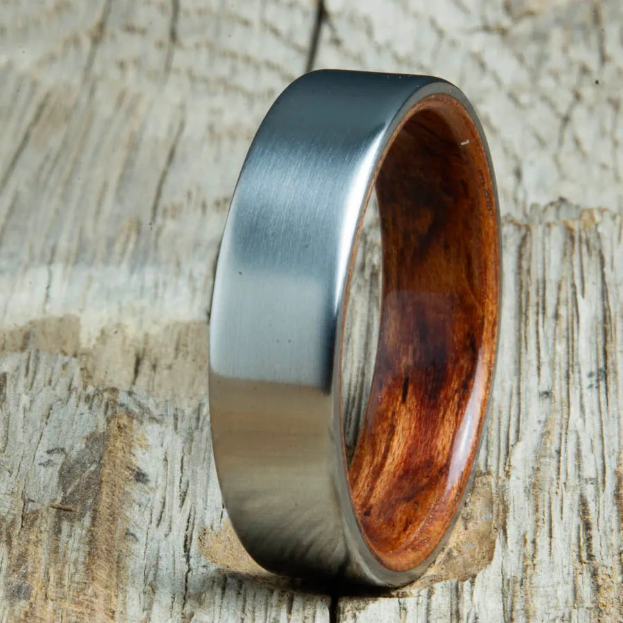 Satin titanium wood lined ring with Bubinga