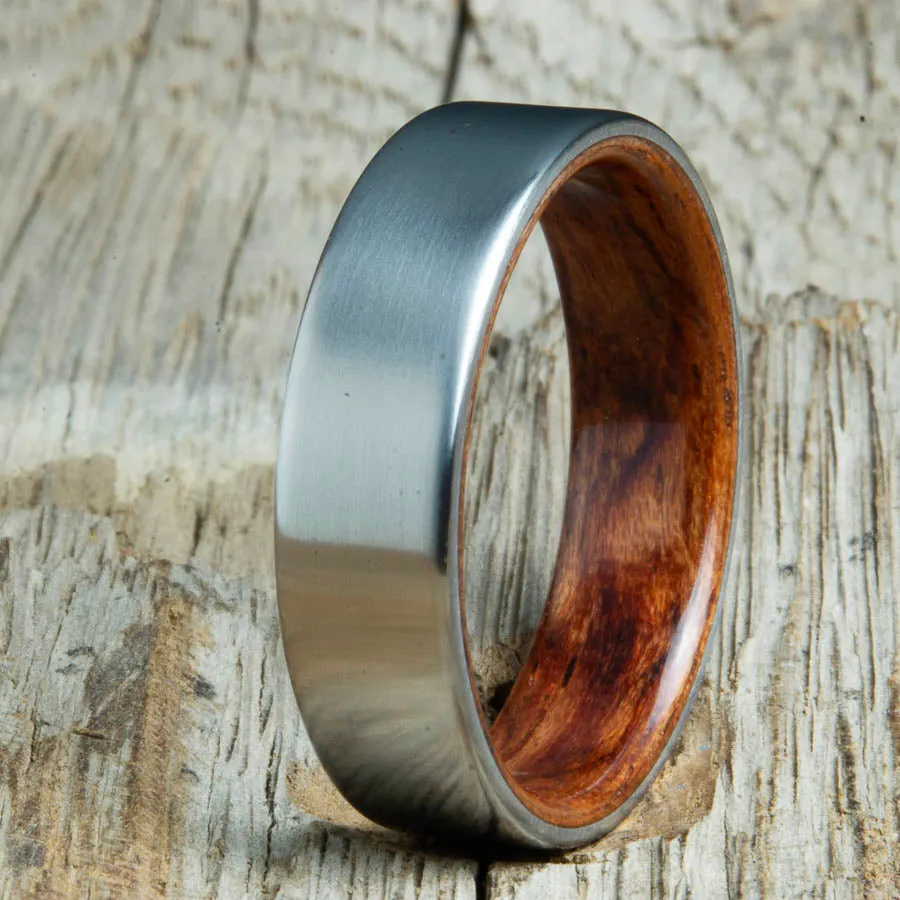Satin titanium wood lined ring with Bubinga