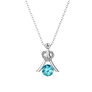 Serenity March Birthstone Aquamarine Necklace 18k White Gold Plated Silver Necklace with Round Cut Swarovski Crystals