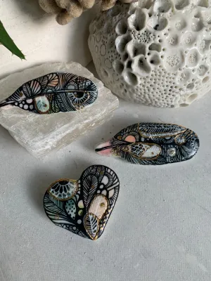 Sgraffito and hand painted ‘feather’ brooch, choose one