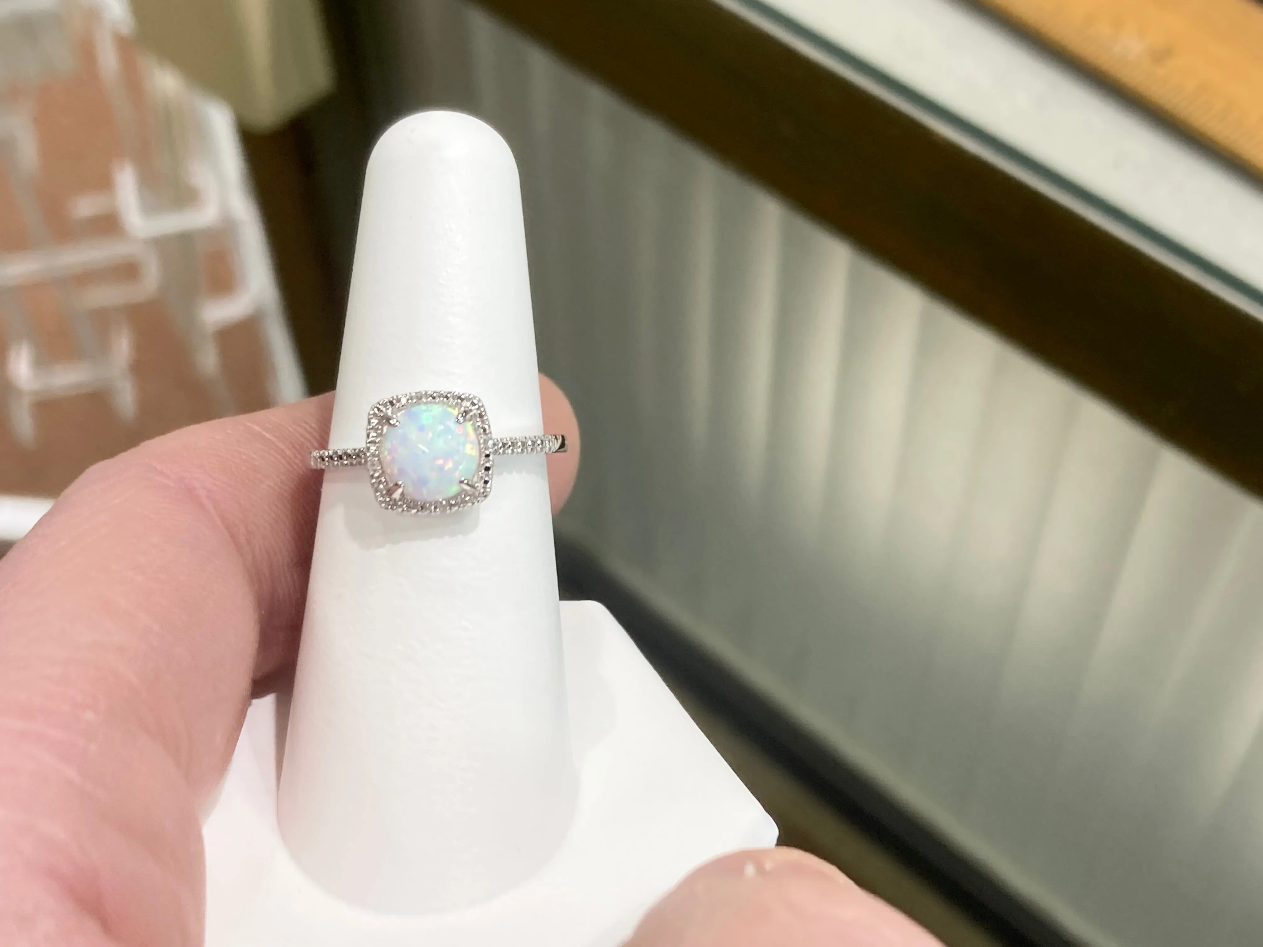 Silver Opal And Diamond Ring
