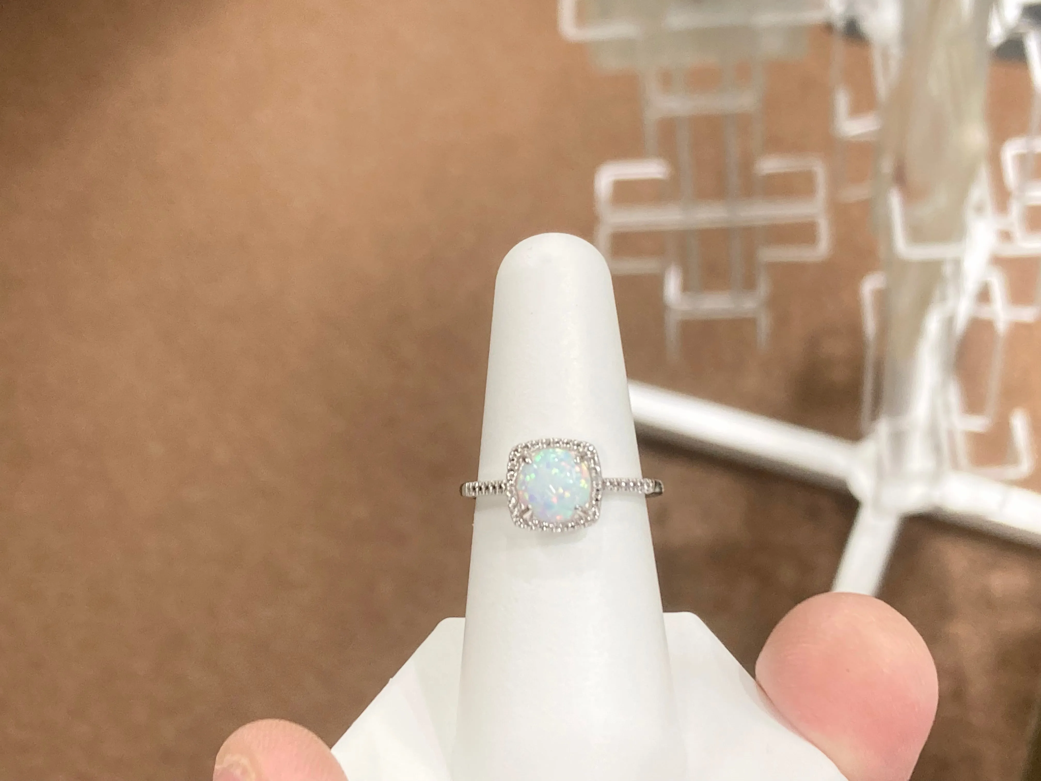 Silver Opal And Diamond Ring