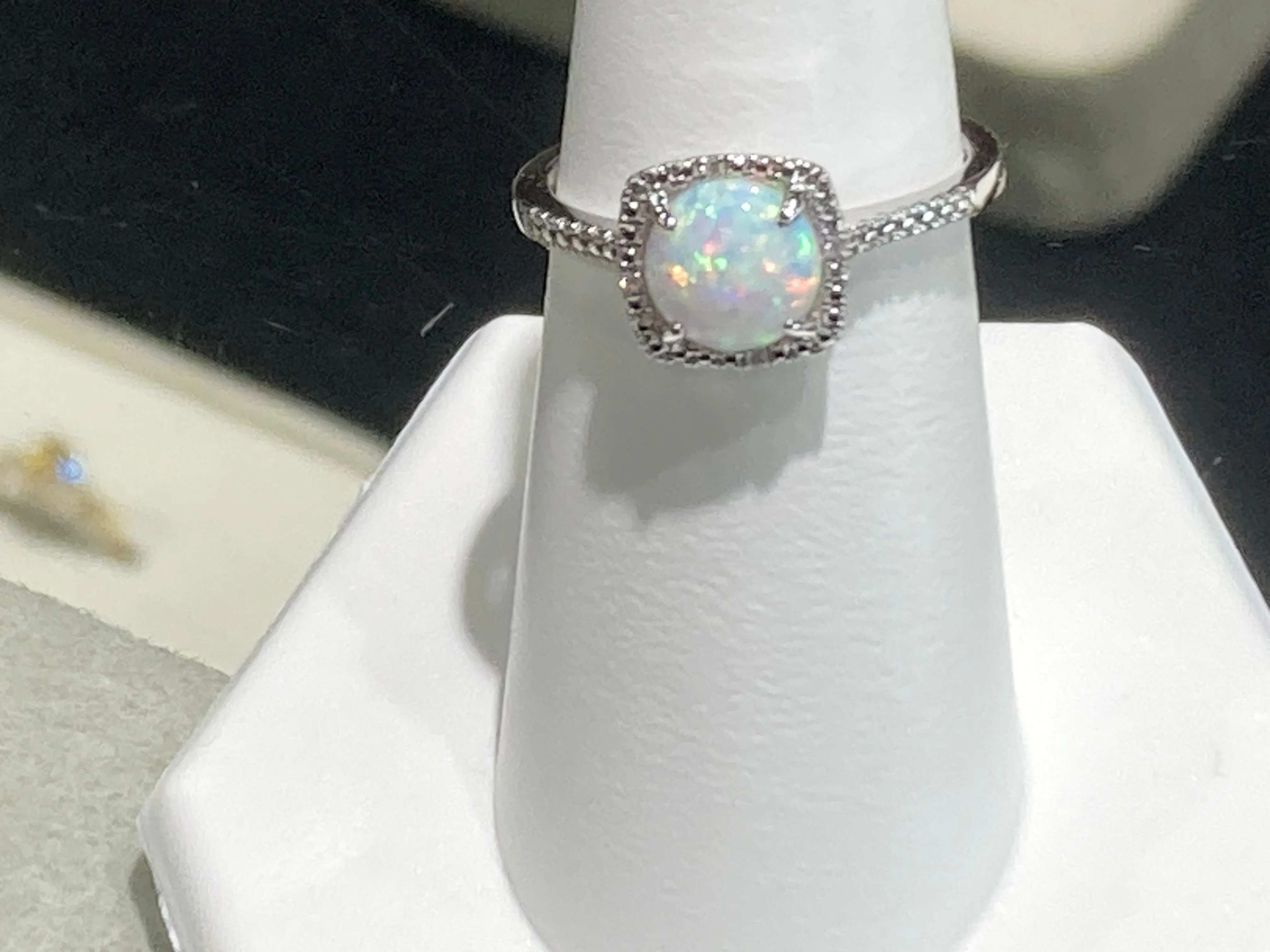 Silver Opal And Diamond Ring