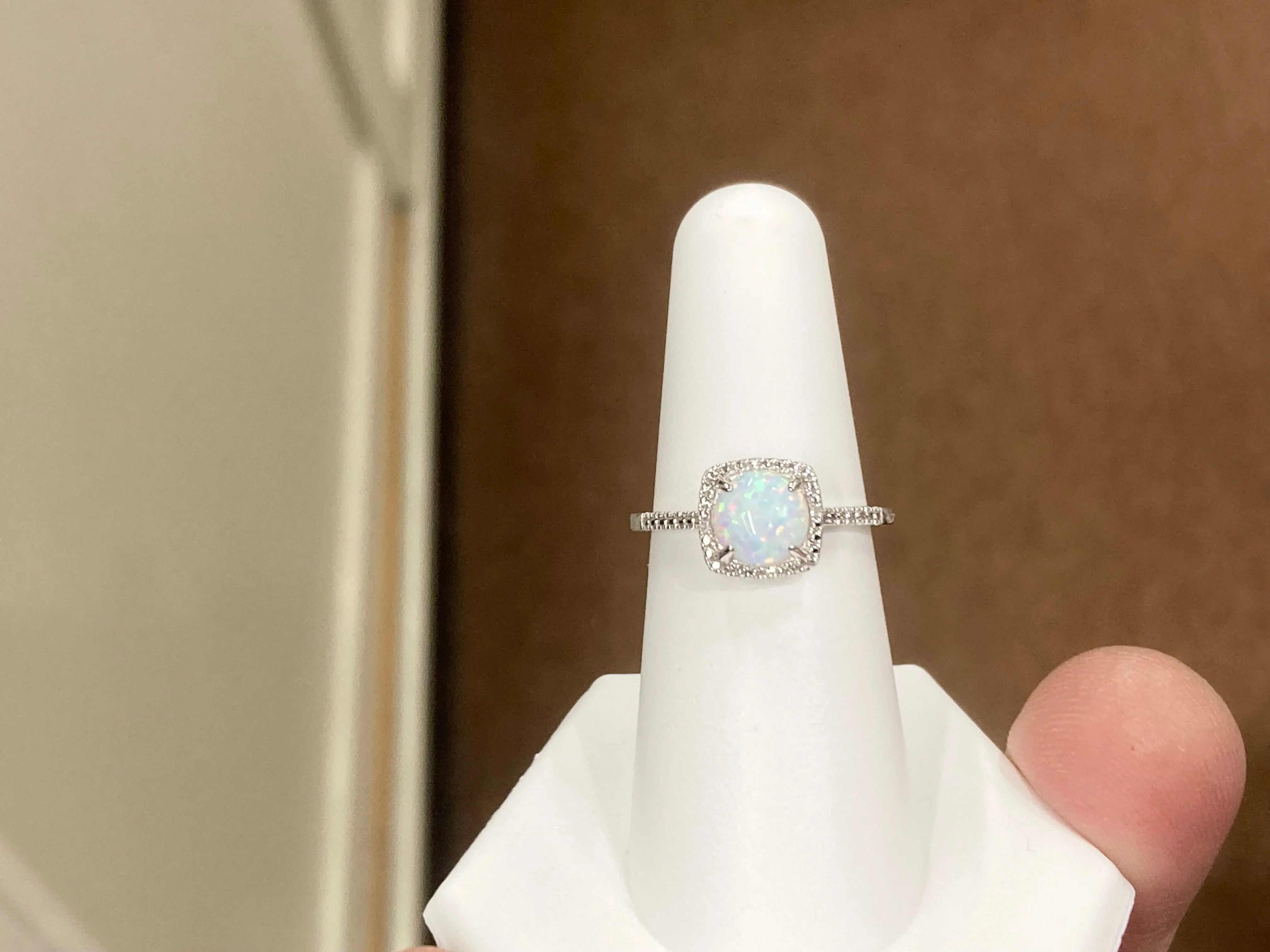 Silver Opal And Diamond Ring
