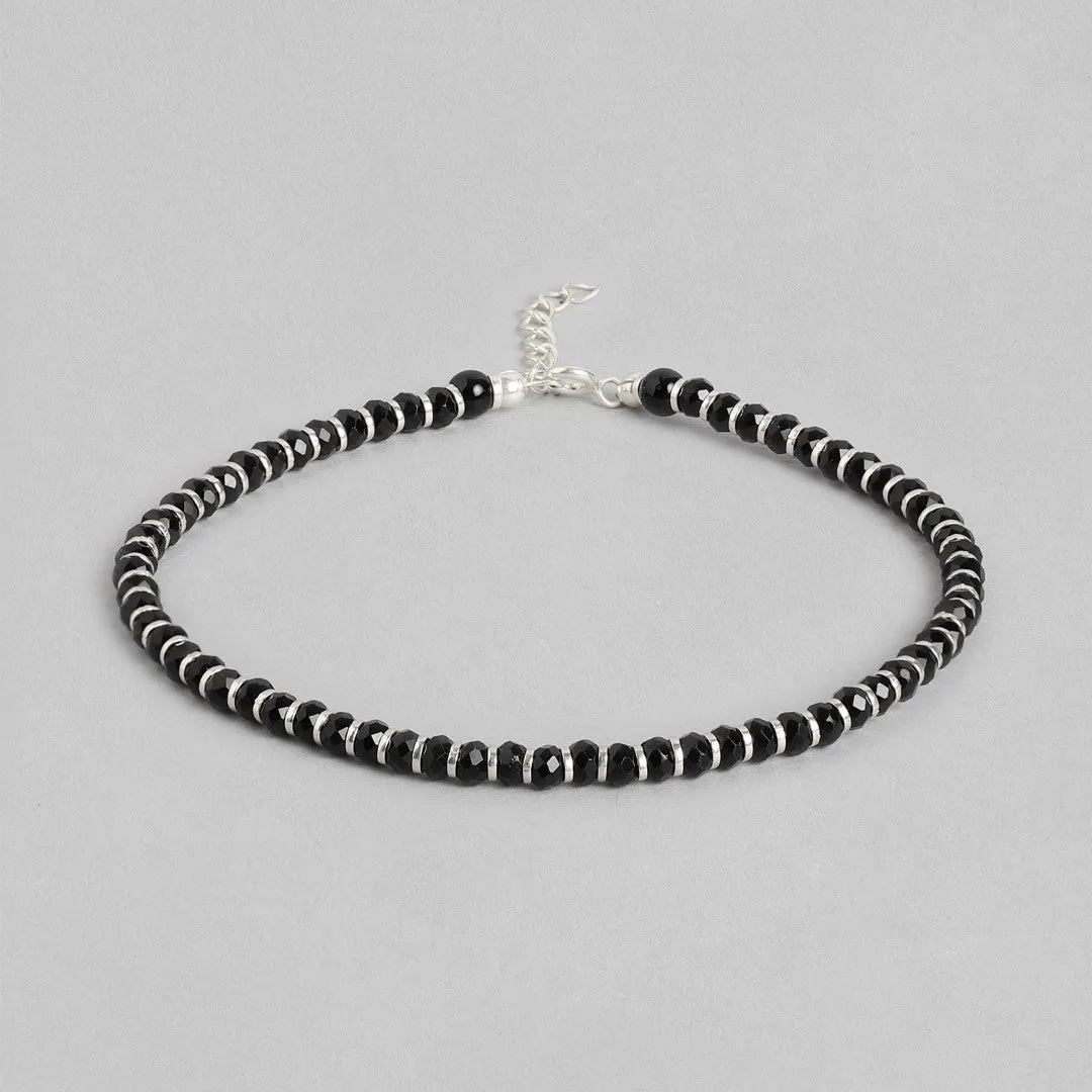 Silver Sands Adjustable Beaded 925 Sterling Silver Bracelet for Men