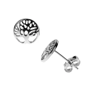 Silver Tree Of Life Stud Earrings, 8mm Tree Studs