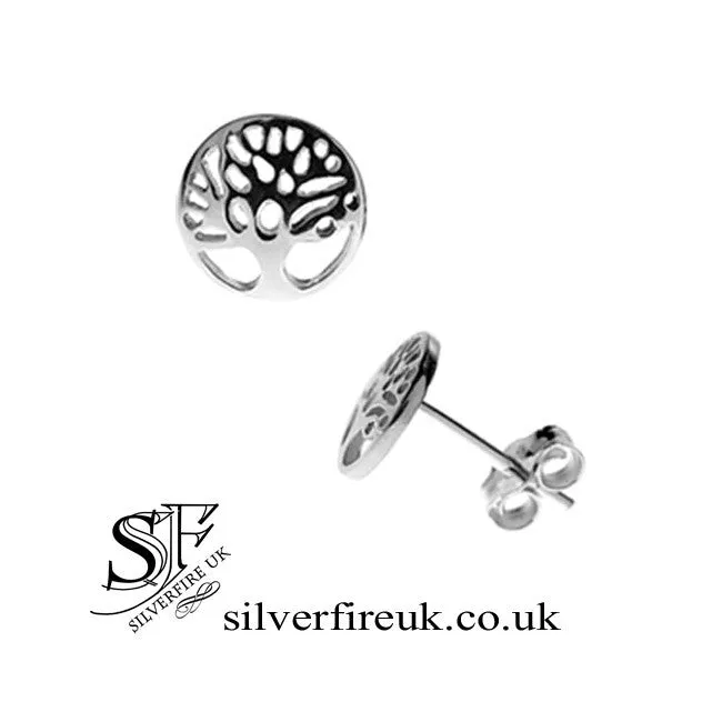 Silver Tree Of Life Stud Earrings, 8mm Tree Studs