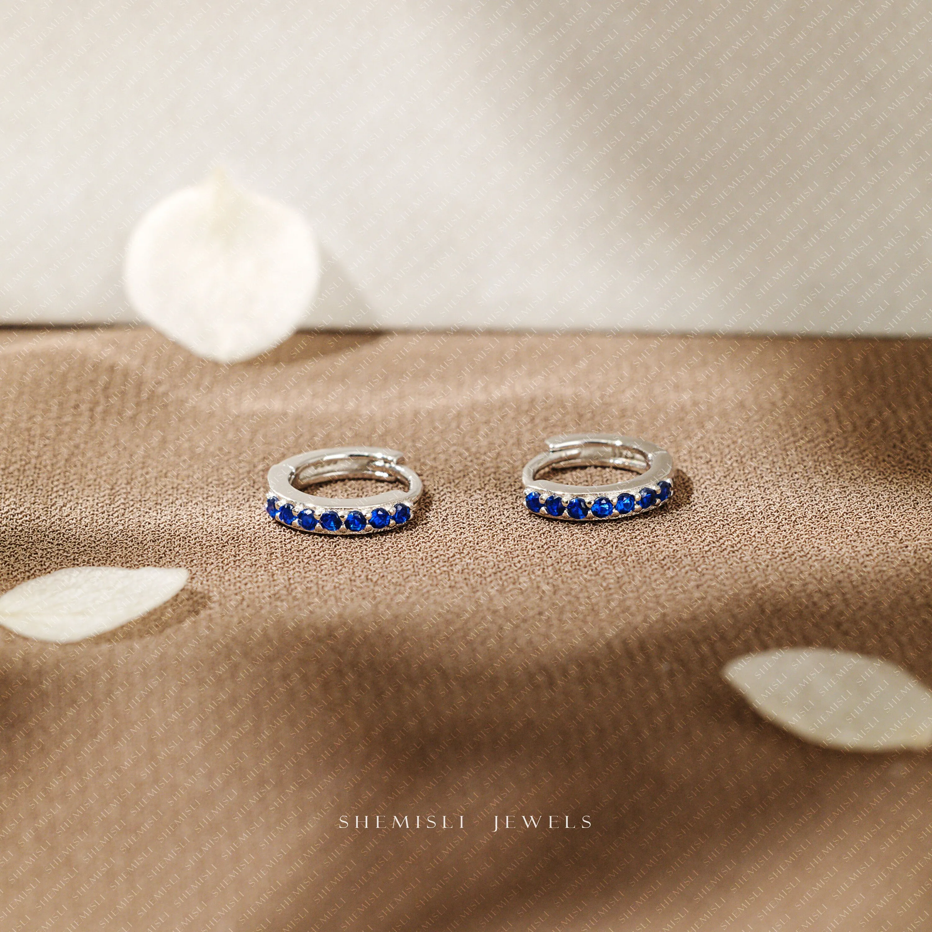 Simple Sapphire CZ Hoop Earrings, Huggies, Unisex, Gold, Silver SHEMISLI - SH366, SH367, SH368, SH369, SH370