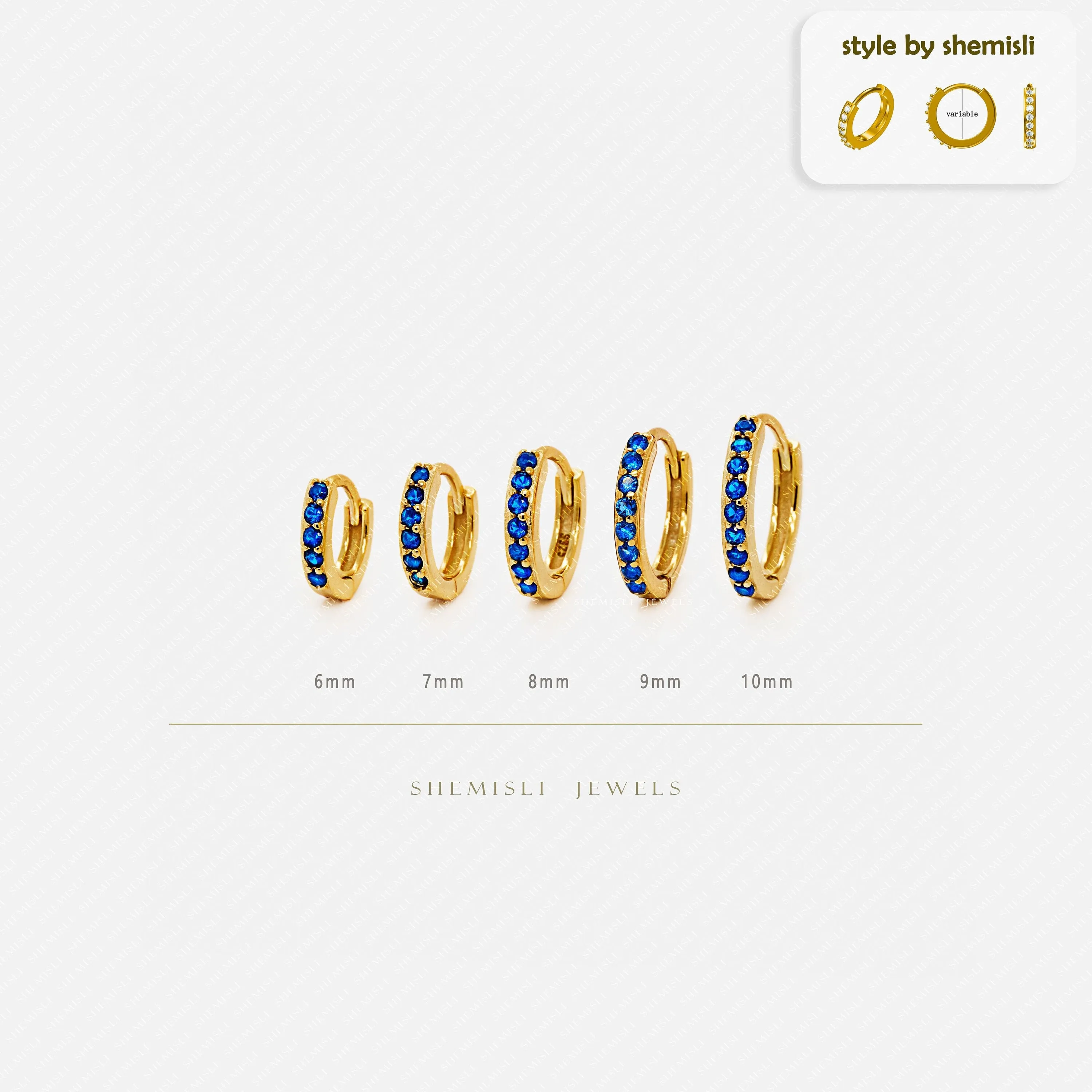 Simple Sapphire CZ Hoop Earrings, Huggies, Unisex, Gold, Silver SHEMISLI - SH366, SH367, SH368, SH369, SH370