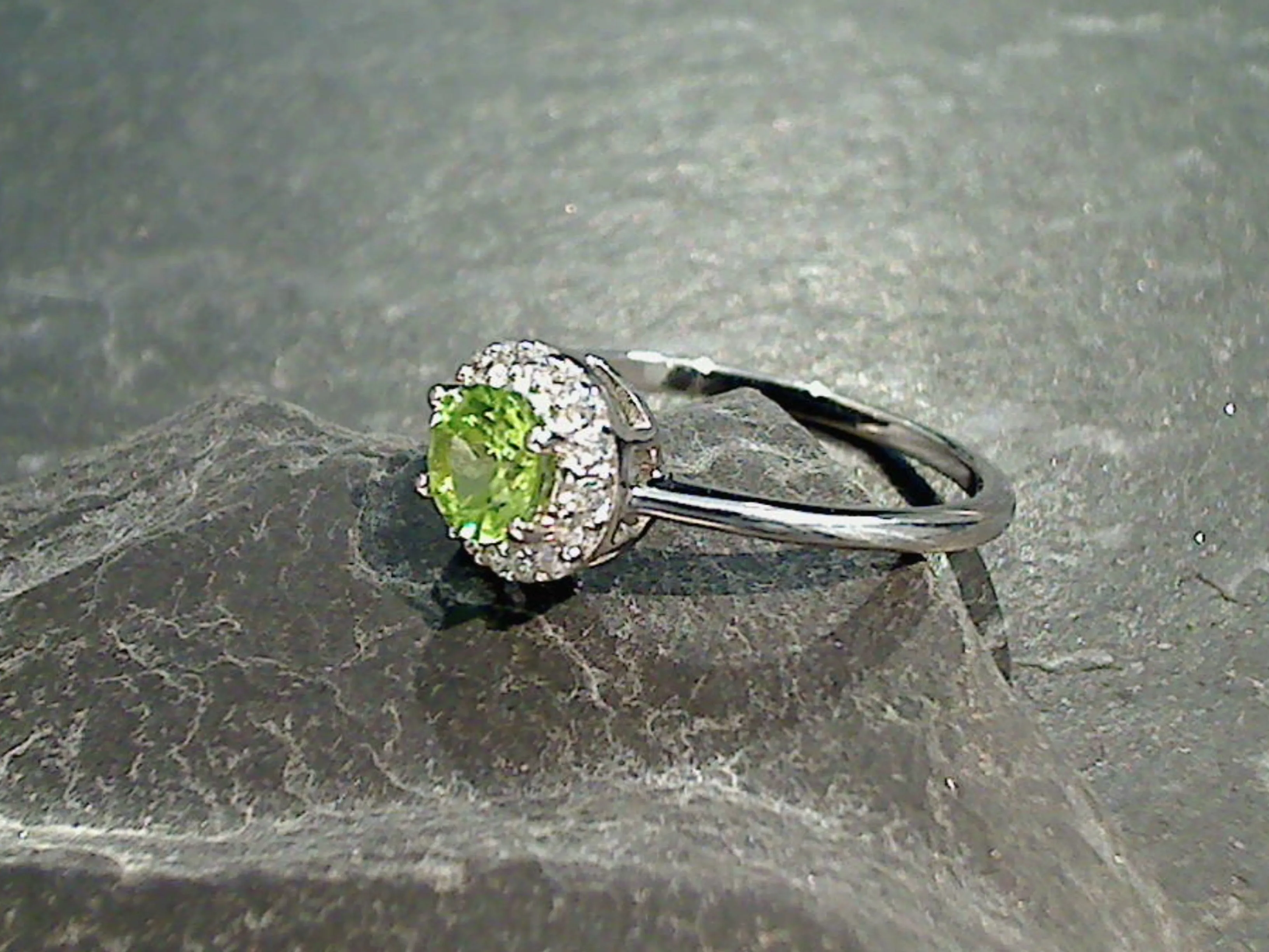 Size 7 Peridot, CZ, Sterling Silver Ring