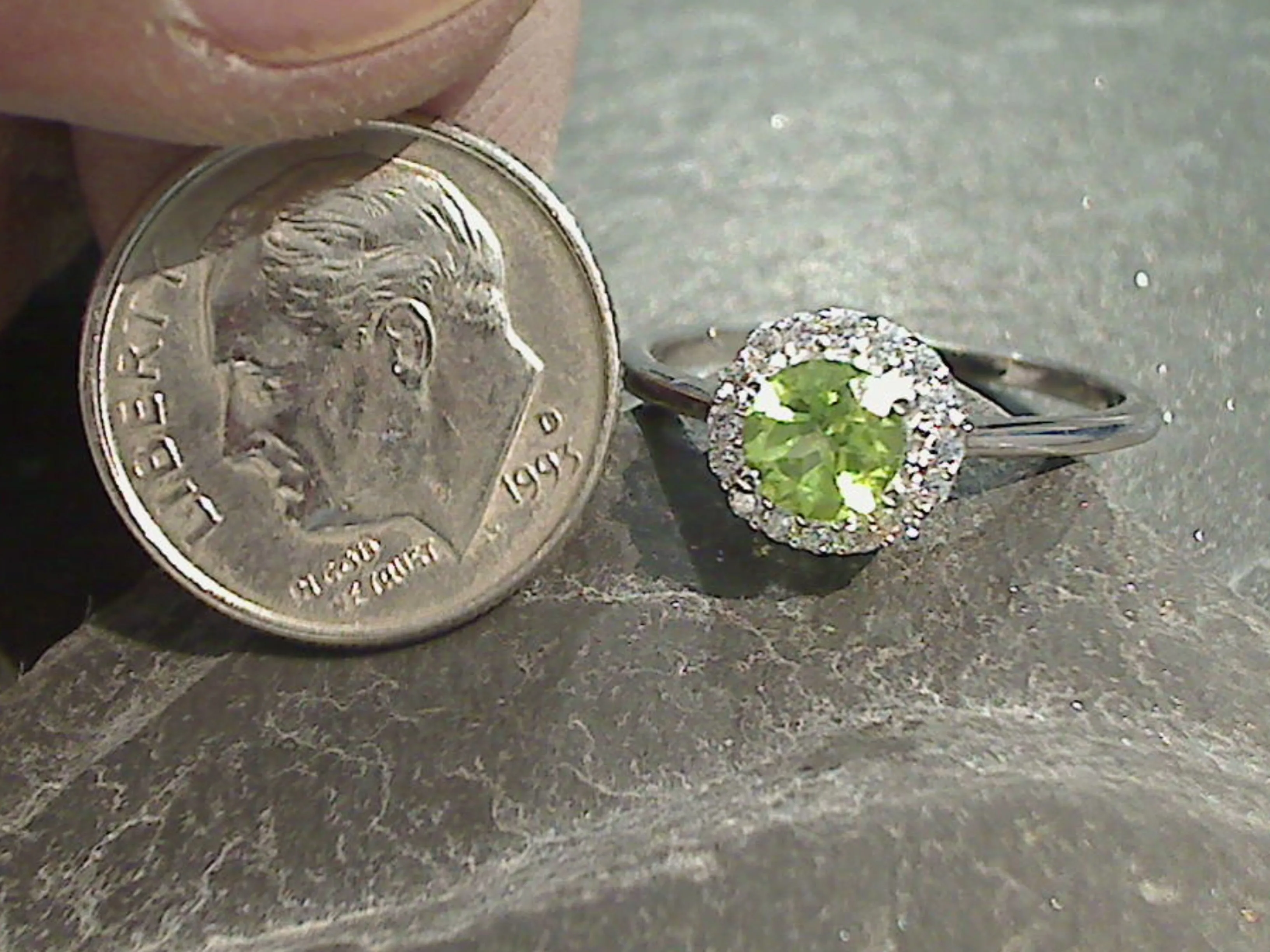 Size 7 Peridot, CZ, Sterling Silver Ring