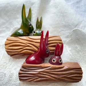 SOLD Vintage Bakelite Rabbit Brooches, Maroon/Green