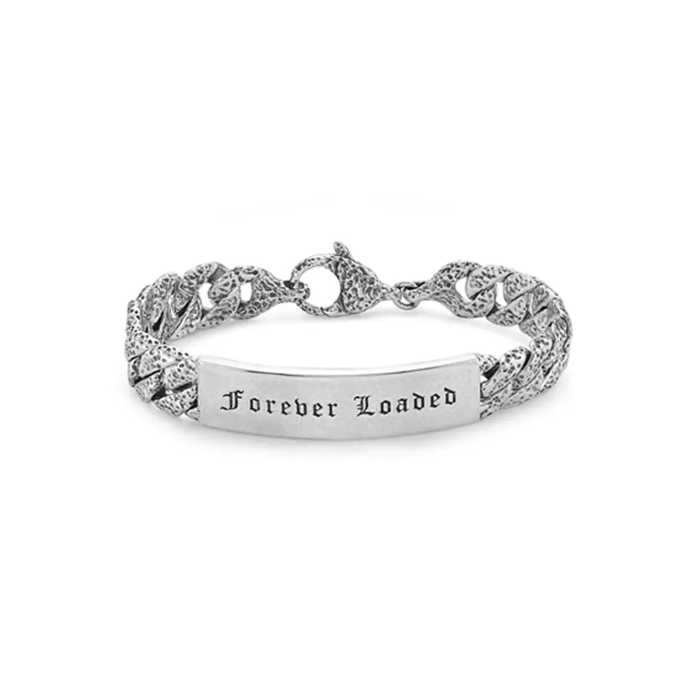 Solid Sterling Silver Aged Curb Link ID chain bracelet