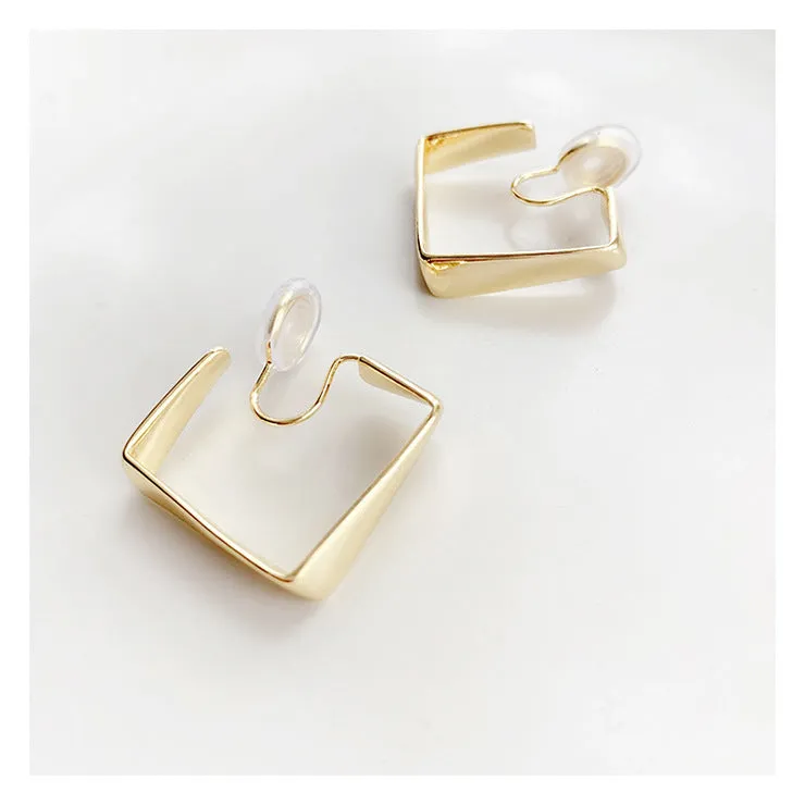 Square Geometric Spiral Clip On Hoop Earrings