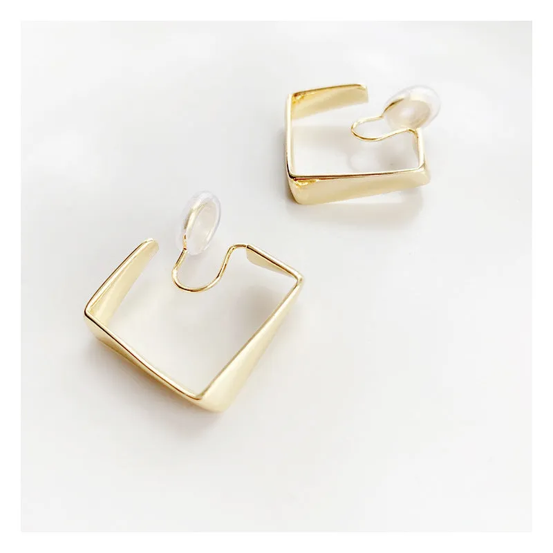 Square Geometric Spiral Clip On Hoop Earrings