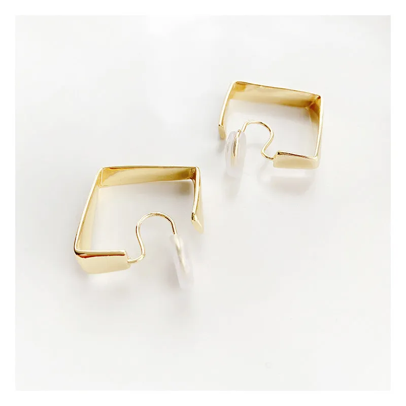 Square Geometric Spiral Clip On Hoop Earrings