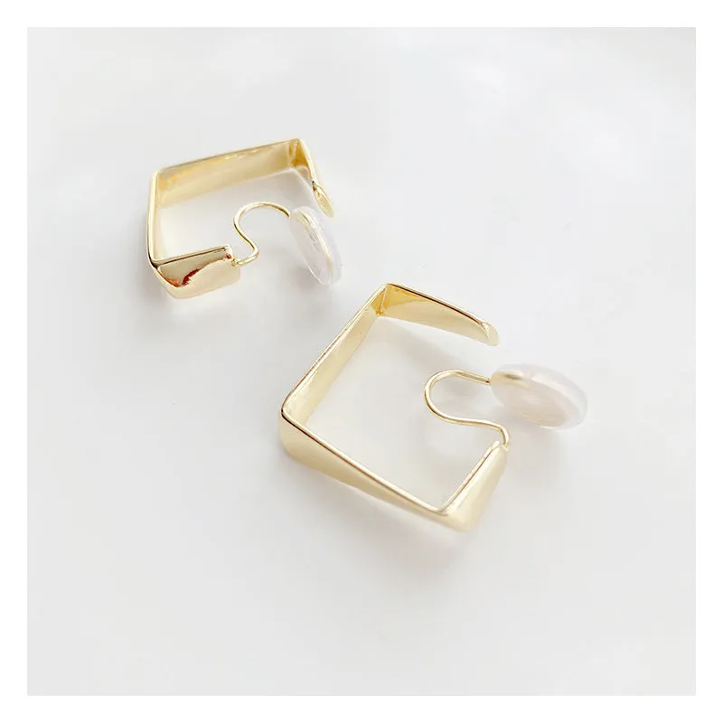 Square Geometric Spiral Clip On Hoop Earrings