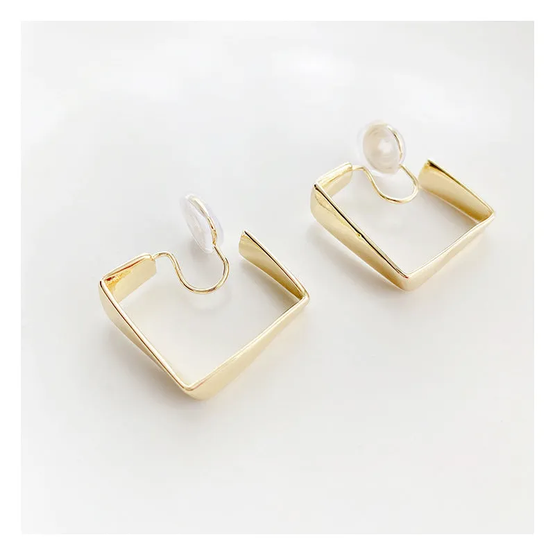 Square Geometric Spiral Clip On Hoop Earrings