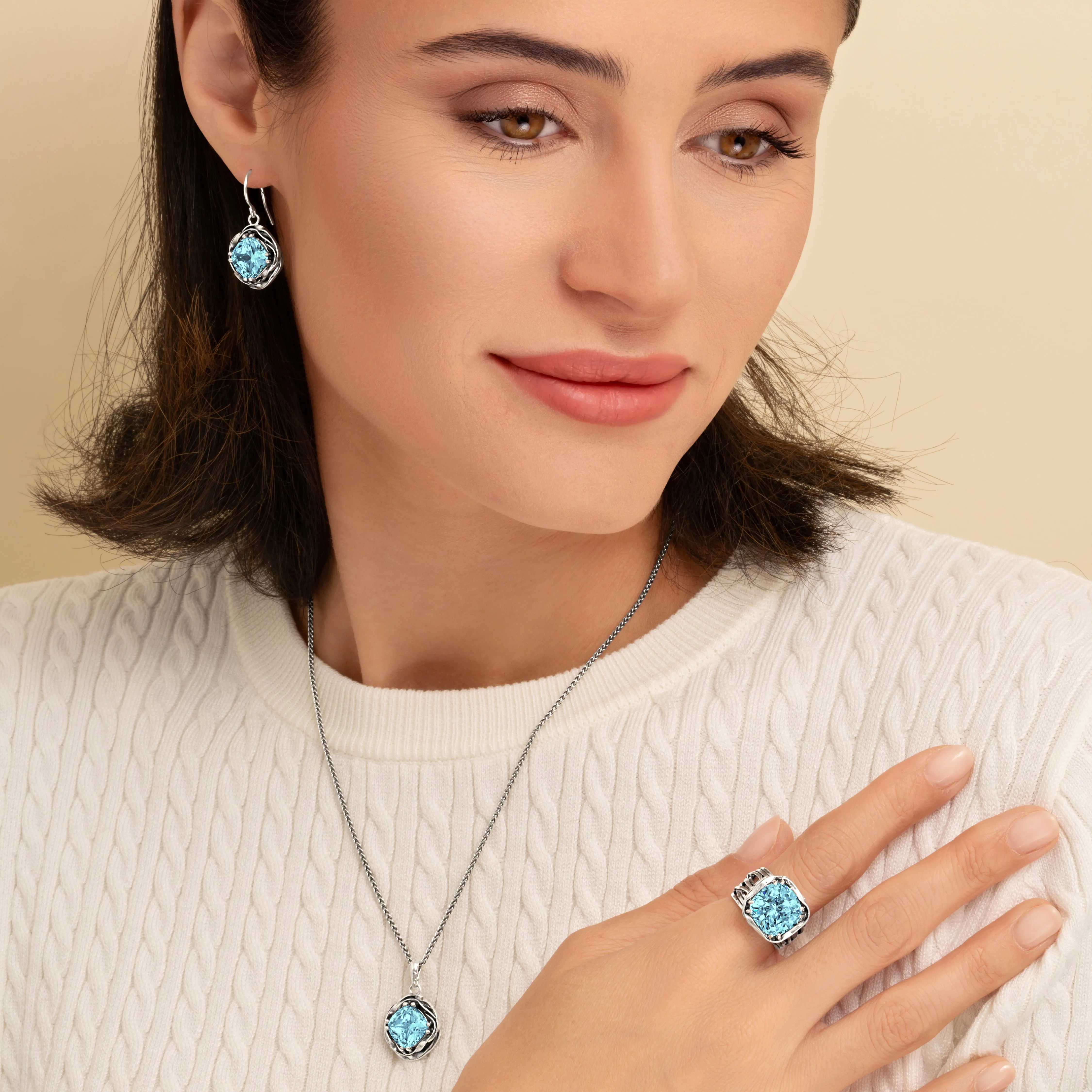 Statement Sterling Silver Aquamarine CZ Wrap Necklace