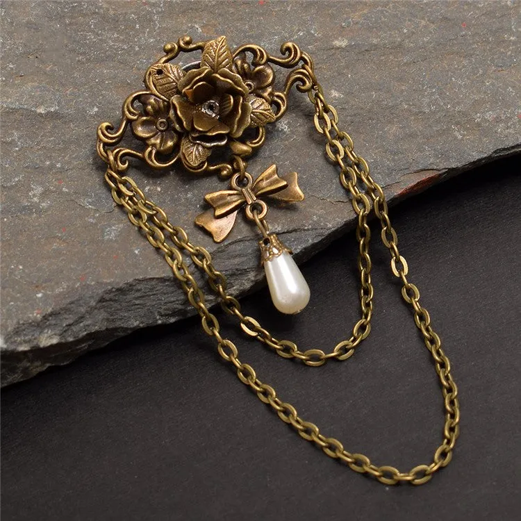 Steampunk Bow Rhinestone Rose Brooch