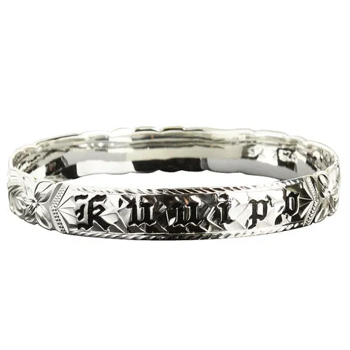 Sterling Silver Hawaiian Scroll Black Enamel KUUIPO (Sweetheart) Cut Out Edge Bangle