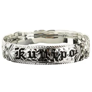 Sterling Silver Hawaiian Scroll Black Enamel KUUIPO (Sweetheart) Cut Out Edge Bangle