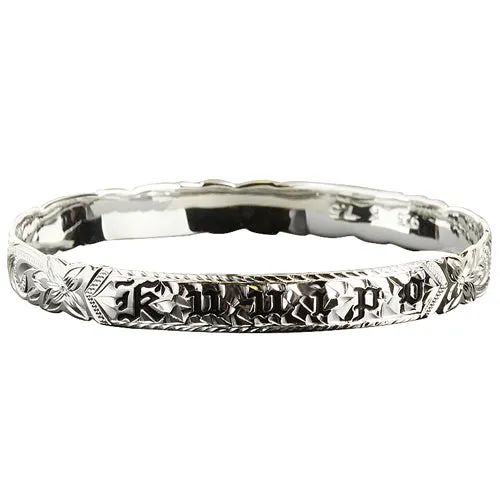 Sterling Silver Hawaiian Scroll Black Enamel KUUIPO (Sweetheart) Cut Out Edge Bangle