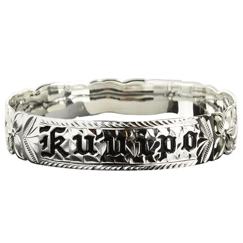 Sterling Silver Hawaiian Scroll Black Enamel KUUIPO (Sweetheart) Cut Out Edge Bangle