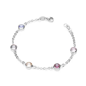 Sterling Silver Multicoloured CZ Rubover Bracelet
