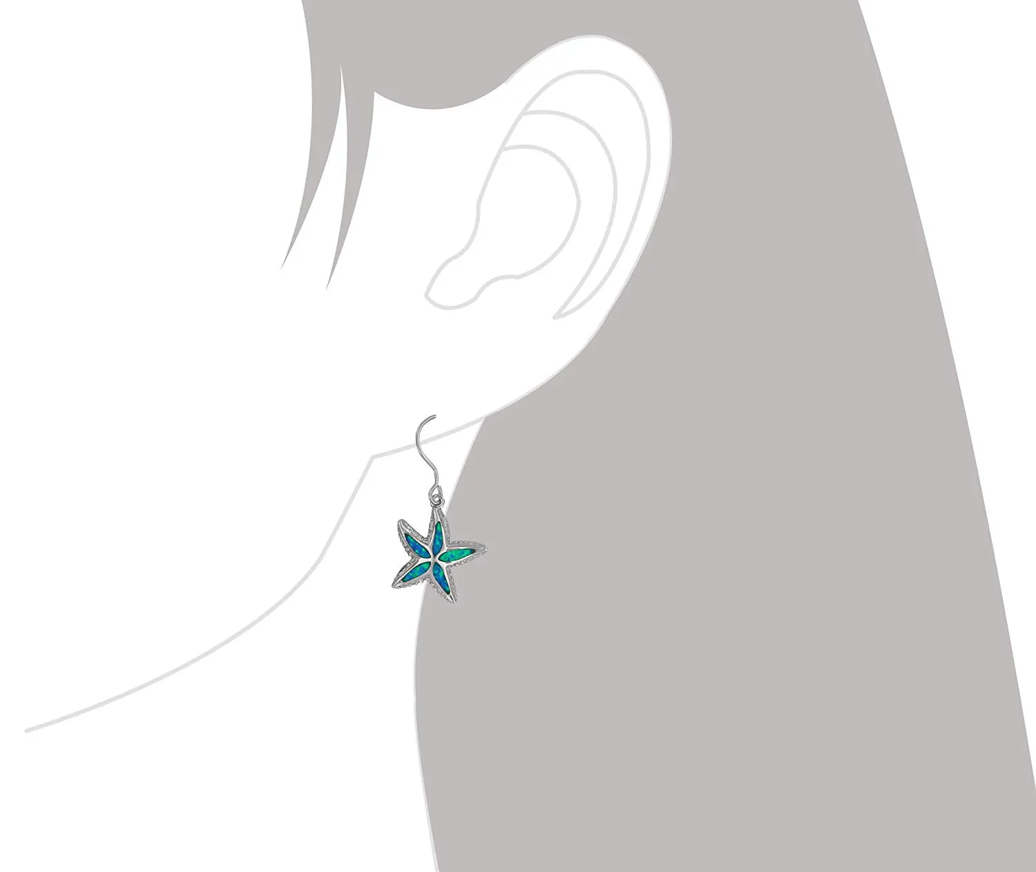Sterling Silver Synthetic Blue Opal Starfish Dangle Earrings
