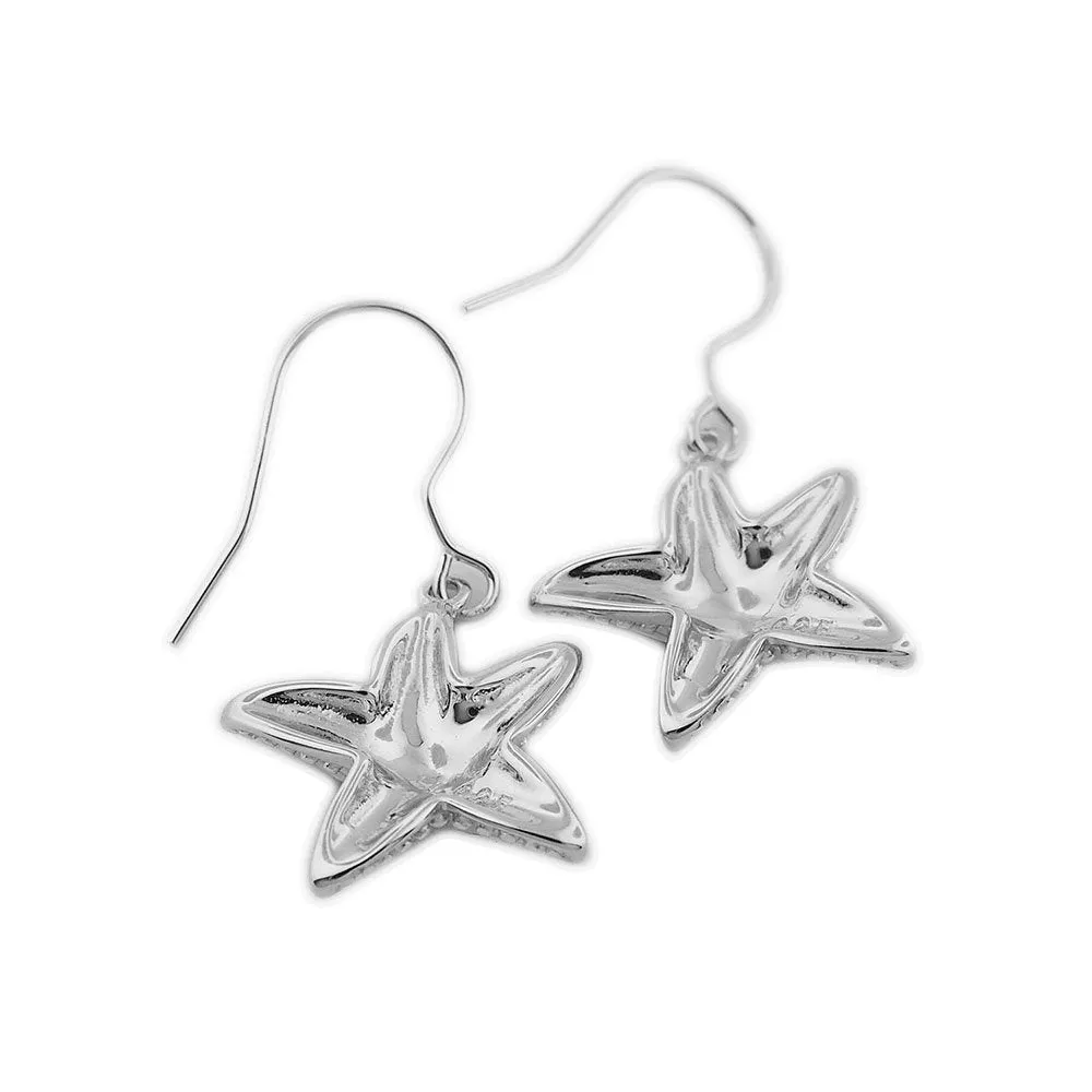 Sterling Silver Synthetic Blue Opal Starfish Dangle Earrings